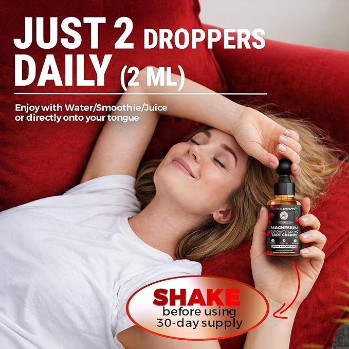 Liquid Magnesium Glycinate 420 Mg with Natural Tart Cherry Extract | Magnesium Glycinate Drops Supplement for Sleep Mood &amp Mobility Support | Tart Cherry Extract