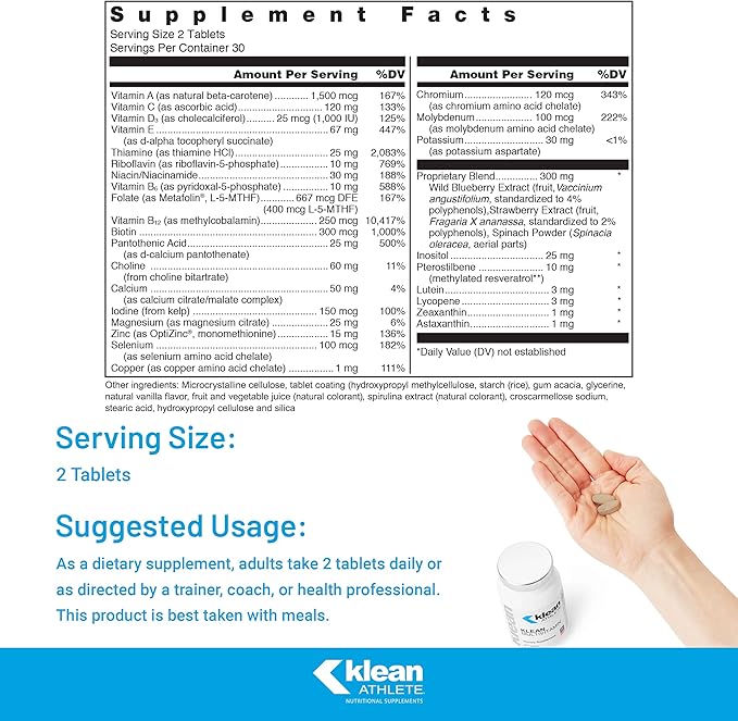 Klean Athlete Klean Multivitamin - Essential Nutrients &amp Antioxidants for Optimal Health - NSF Certified for Sport - 60 Tablets