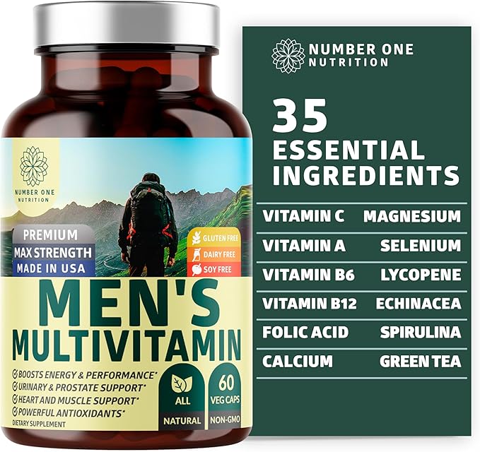 Number One Nutrition N1N Premium Men's Daily Multivitamin [Vitamins A C E D Magnesium Zinc] and Omega 3 6 9 + DHA Gummies [Vegan Plant-Based] 2 Pack Bundle