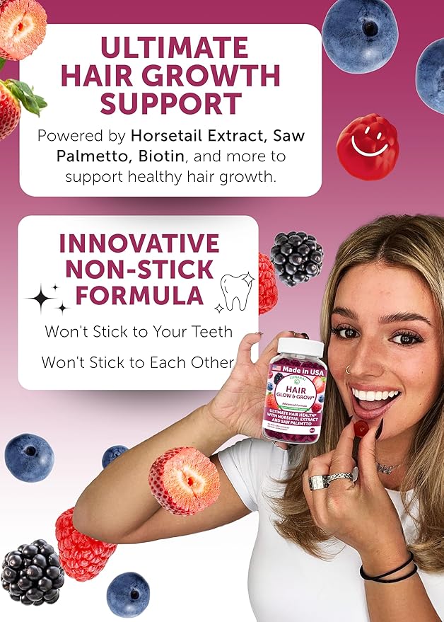 Lunakai USA Made Hair Glow &amp Grow + Women’s Multivitamin Gummies Bundle – Naturally Flavored Non-GMO – 60ct Each