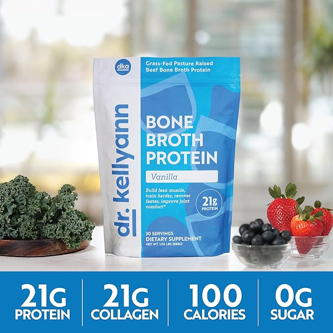 Dr. Kellyann Bone Broth Protein Powder Vanilla (30 Servings) – 21g Protein Sugar Free Grass-Fed Collagen Keto &amp Paleo-Friendly 1 Pack