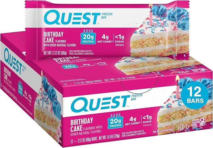 Quest &amp Pure Protein Birthday Cake Bars High Protein Gluten Free 12 Count Protein Bars