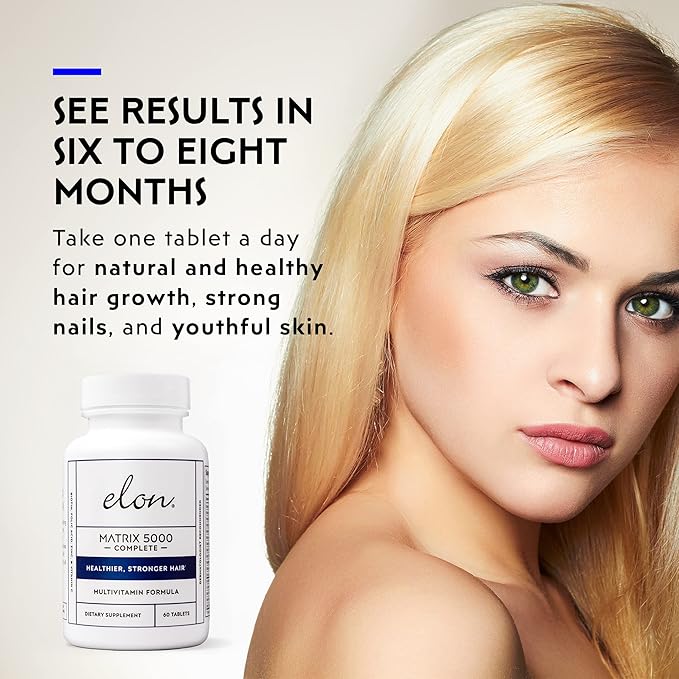 Elon Matrix 5000 Complete Multivitamin — Skin Hair and Nail Growth Vitamins — Healthy Hair Growth Vitamins for Women &amp Men — 5000Mcg Biotin Supplement Pack of 2 (120 Day Supply)