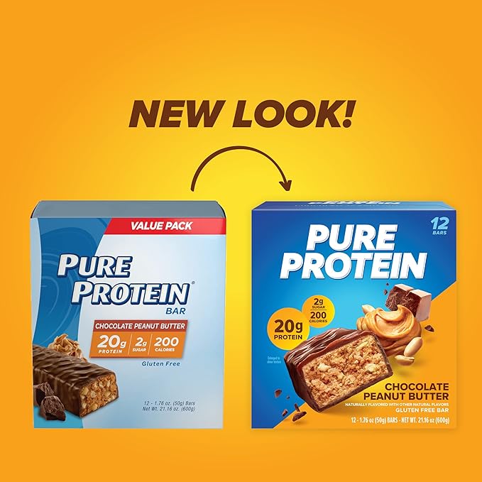 Pure Protein Whey Protein Powder 25g Protein 1.75lb + Protein Bars 20g Protein 12 Count Chocolate Peanut Butter