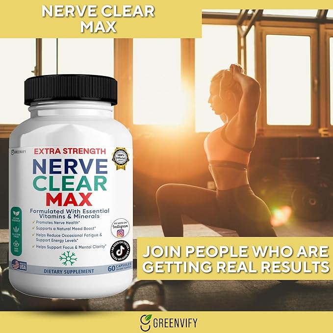 Nerve Clear Max Extra Strength Essential Vitamins &amp Minerals Nerve Health Support 60 Capsules 30-Day Supply (5)