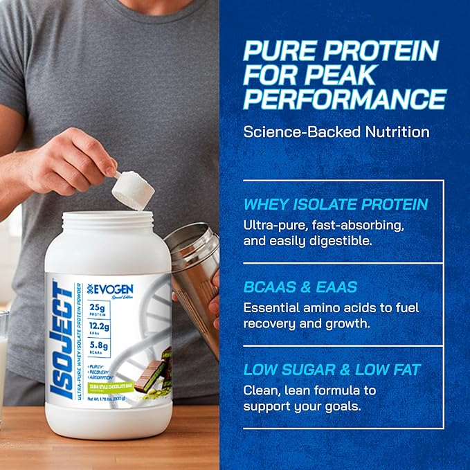 Evogen Isoject - Whey Protein Isolate | Ultra-Pure Whey Protein Powder with Ignitor Enzymes BCAAs and EAAs | Enhanced Absorption &amp Recovery | Dubai Chocolate Protein | 25 Servings