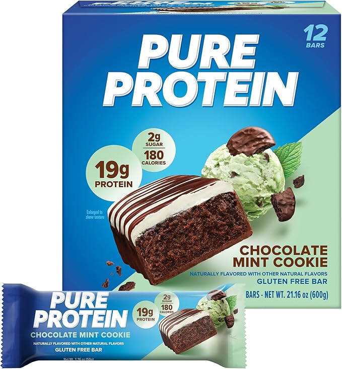 Pure Protein Chocolate Protein Shake 30g Protein 12 Pack and Pure Protein Chocolate Mint Cookie Protein Bars 19g Protein 12 Count