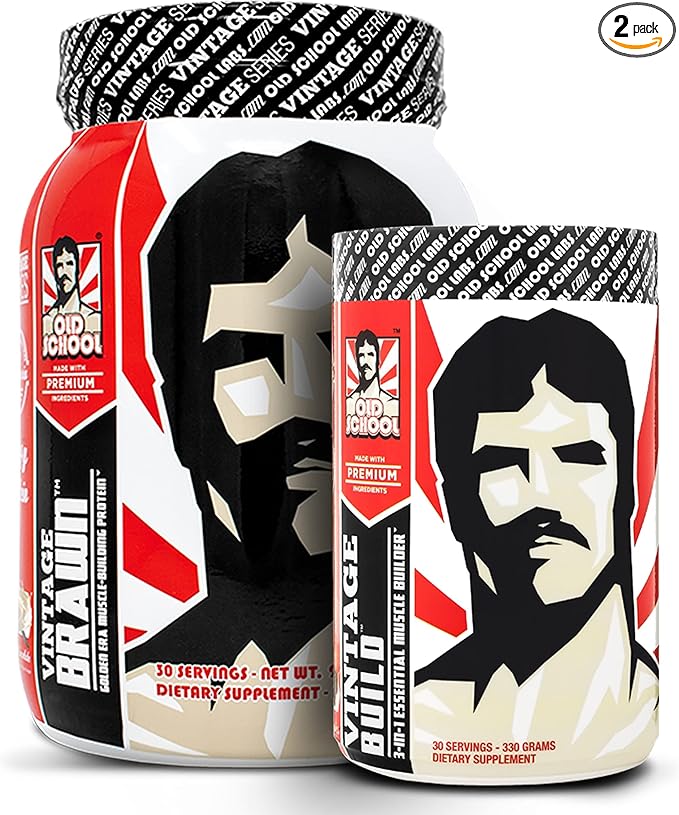 Old School Labs Vintage Brawn Muscle Building Protein and Vintage Build Post Workout