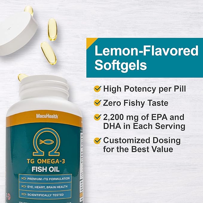 Macuhealth Omega 3 Fish Oil - 1100mg DHA 1100mg EPA Eye &amp Brain Health Supplement Triglyceride Formula 120 Softgels