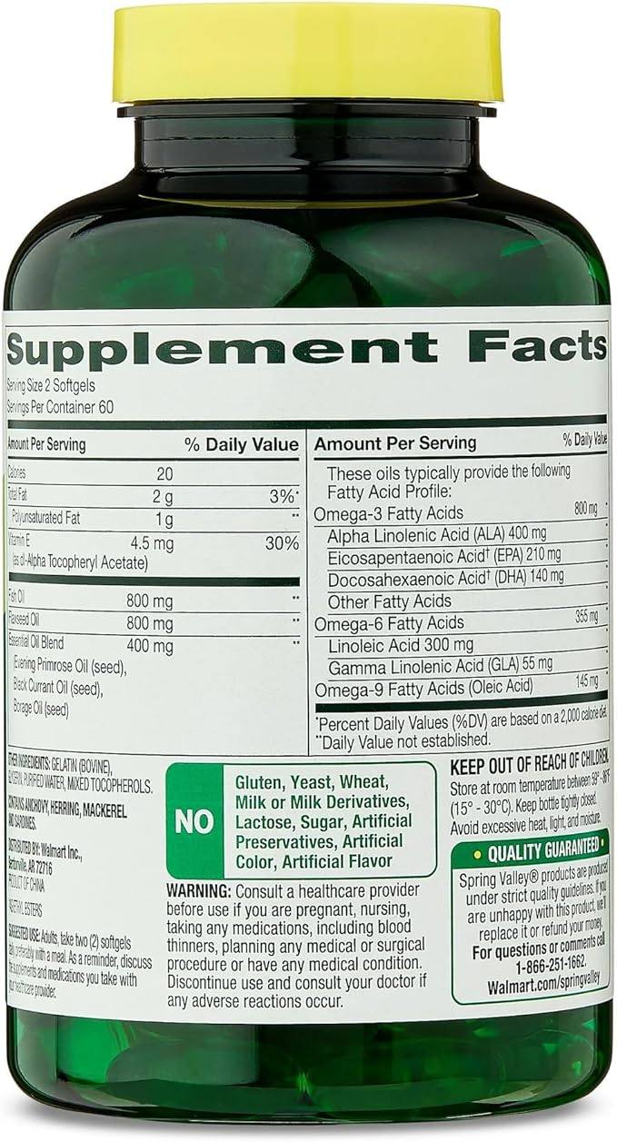 SUREFECT Spring Valley Triple Omega 3-6-9 Softgels with Fish Flax &amp Borage Oil - 120 Count Organizer.