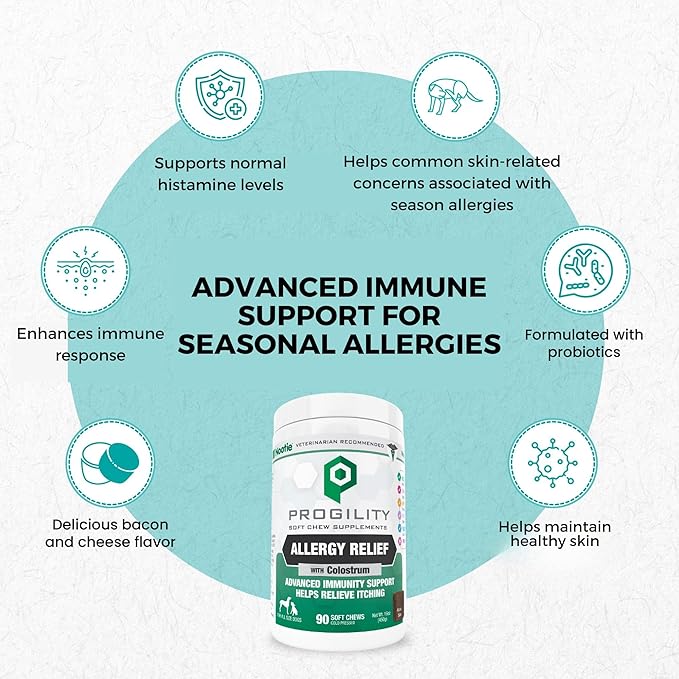 Progility Allergy &amp Immune Supplement for Dogs – Advanced Daily Immune System &amp Seasonal Allergy Support with Probiotics Soft Chews (90 Count)