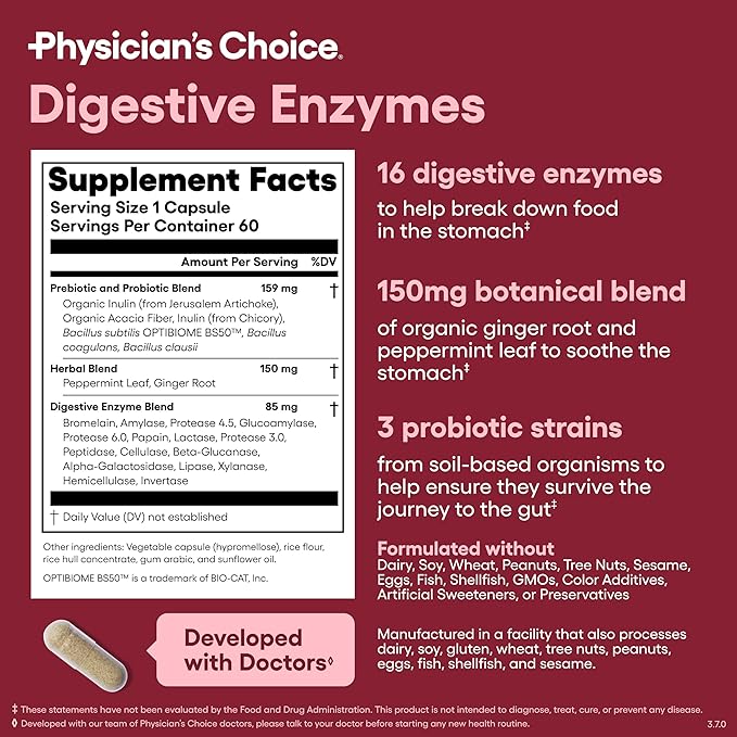Physician's CHOICE - Beat Bloat + Support Weight Management Bundle: Digestive Enzymes + Thin-30 Probiotic