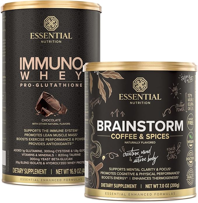 Immuno Whey Protein + Brainstorm Functional Coffee Bundle – 18g Protein Amino Acids &amp Glutathione Support + Focus Clarity &amp Energy Boost – Keto Friendly Sugar Free – Chocolate &amp Spices