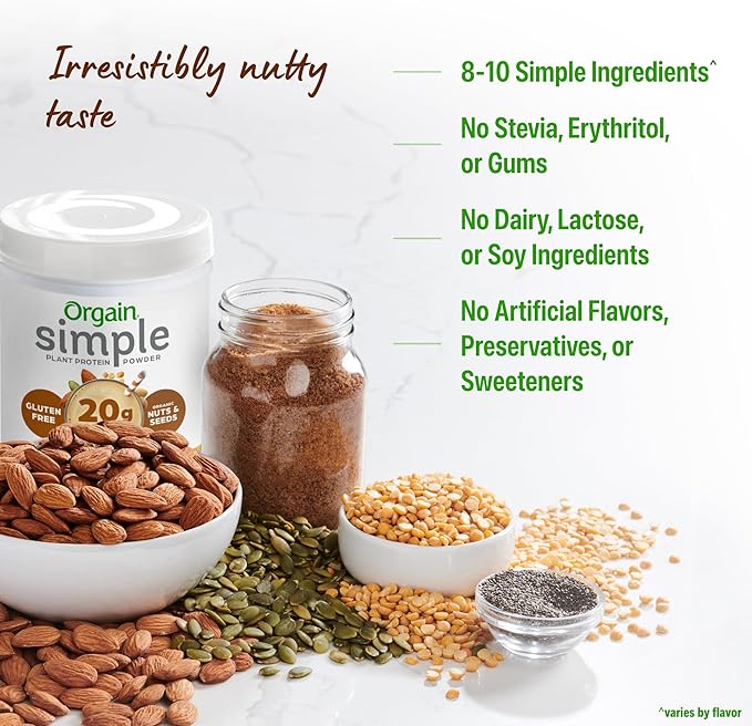 Orgain Organic Simple Vegan Protein Powder Peanut Butter - 20g Plant Based Protein With less Ingredients No Artificial Sweeteners Gluten Free No Dairy or Lactose 1.25 lb (Packaging May Vary)