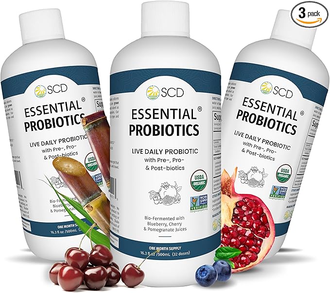 SCD Probiotics SCD Essential Probiotics for Women Men Kids and Toddlers Live Probiotic for Digestion and Immunity Gut Health Liquid Probiotic Supplement with 11 Strains – 16.3 fl oz (3 Pack)