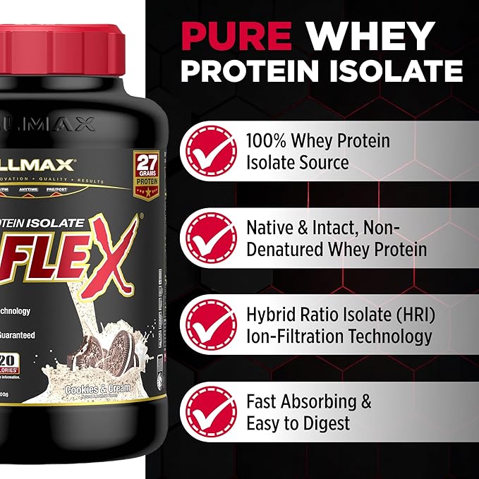 ALLMAX ISOFLEX Pure Whey Isolate Protein Powder - Gluten Free Low Lactose Sugar-Free - High-Protein Clean Keto-Friendly for Pre Post Workout Supplement for Women and Men | Cookies &amp Cream 5lb