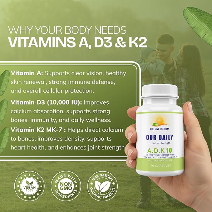 Daily Vites ADK 10 Vitamin Supplement – 180 Capsules – High Potency Vitamin A D3 10000 IU &amp K2-MK7 – Physician Formulated for Bone Heart &amp Immune Support – Non-GMO Gluten Free (2 Pack)