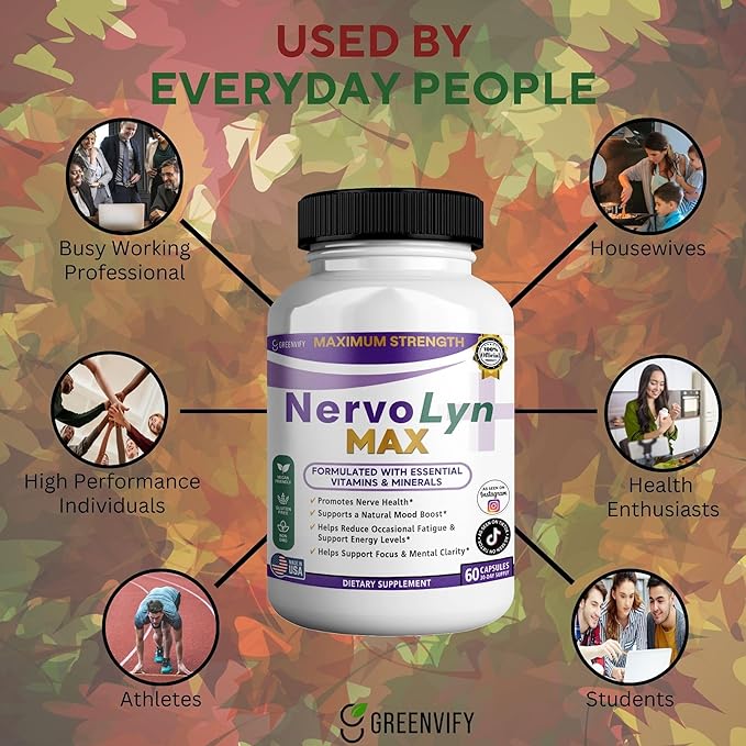 NervoLyn Max Maximum Strength Nerve Support Supplement 60 Capsules with Vitamin B Complex Vegan Gluten Free Non-GMO 30 Day Supply (2)