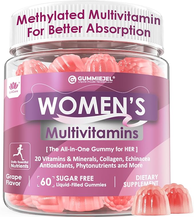 Womens Multivitamin Gummy Methylated Multivitamin for Women Biotin Methylfolate Iron Collagen Vitamins A C D B Complex Antioxidants for Women's Daily Support Beauty Immune No Sugar 60 Cts