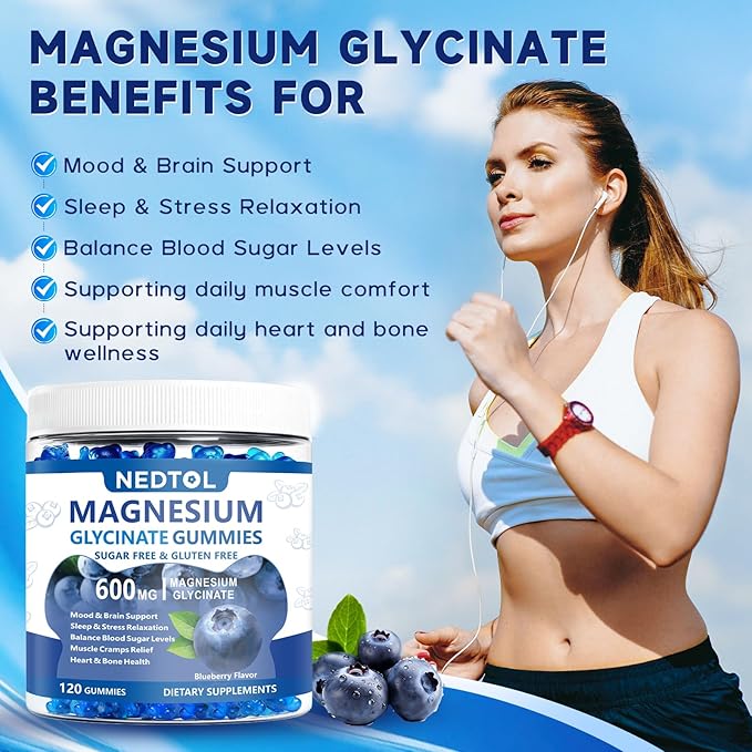Magnesium Glycinate Gummies 600mg Sugar Free Magnesium Potassium Supplement for Adults with Magnesium L-Threonate Vitamin D B6and CoQ10 for Sleep Body Support and Relaxation120 Count