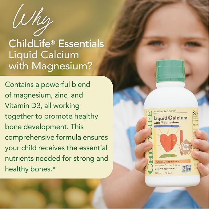 ChildLife Essentials Liquid Calcium Supplement for Kids - Baby Calcium with Magnesium Zinc and Vitamin D3 - Orange Flavor 16 fl oz (2 Pack)