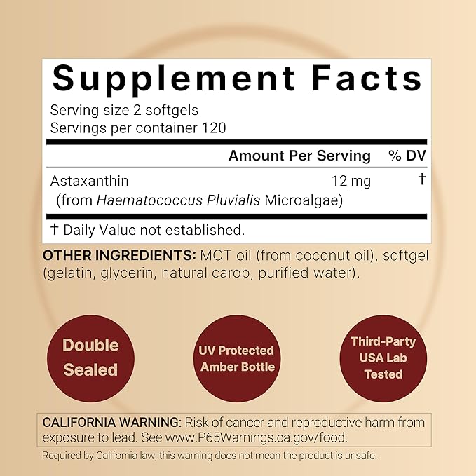 NatureBell Maximum Strength Astaxanthin 12mg 240 Softgels - 4 Month Supply - Natural Antioxidant from Haematococcus Pluvialis Microalgae | Non-GMO Gluten Free