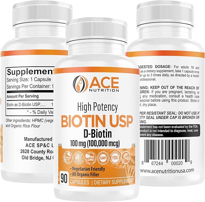 High Potency Biotin USP (D-Biotin) 100mg (100000mcg) (3)