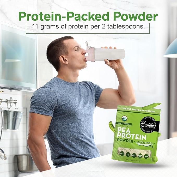 Healthier Comforts Organic Unflavored Pea Protein Powder - Low Sodium (1 lb.) | USA Grown and Processed | 100% Plant Based Protein | Kosher Gluten Free Non-GMO Keto Friendly (16oz)