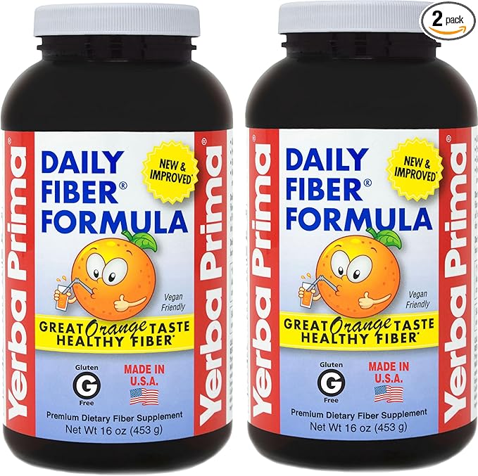 Yerba Prima Daily Fiber Formula 16 oz (Pack of 2) - Premium Dietary Fiber Supplement Non-GMO Gluten Free Made in The USA Orange Flavor
