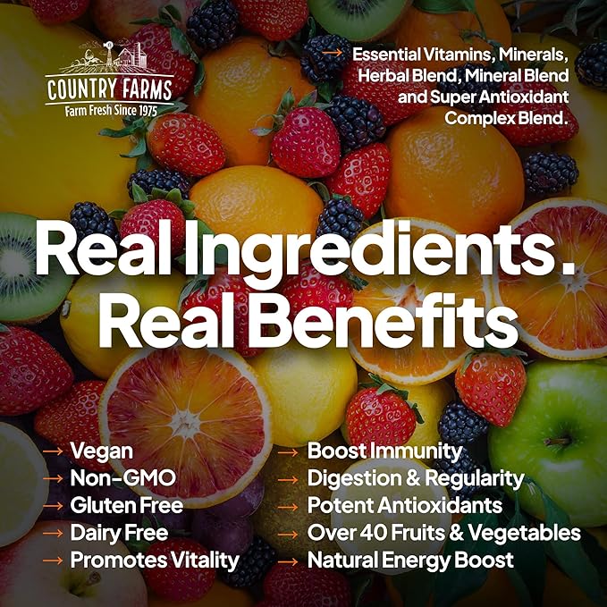 Country Farms Liquid Multivitamin Vitamins and Minerals for Immune Support and Energy Herbal Blend Vegan Multivitamin for Women and Men Gluten Free Tropical Fruit Flavor 32 fl oz
