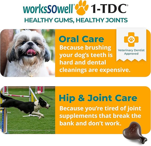 1TDC WorksSoWell Dual Action Hip and Joint Supplement for Dogs &amp Cats - for Large &amp Small Breed - Great for Oral Health Stamina Recovery &amp Arthritis Pain Relief -30 ct