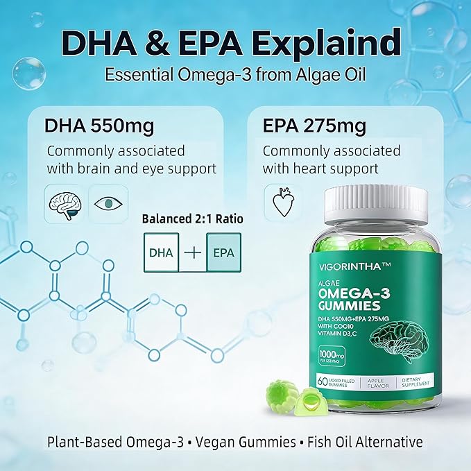 Vegan Omega-3 Algae Oil Supplement with DHA 300mg &amp EPA 150mg Plant-Based Omega-3 with Vitamin D3 &amp K2 Fish-Free Algal Oil Softgels for Men &amp Women 2 Pack 120 Softgels 60 Day Supply