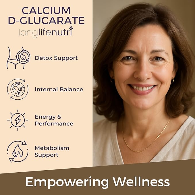 Calcium D-Glucarate - 120 Vegetarian Capsules 2-Month Supply 1120mg per Serving for Detox Support &amp Internal Balance Non-GMO Gluten Free Made in USA GMP Certified