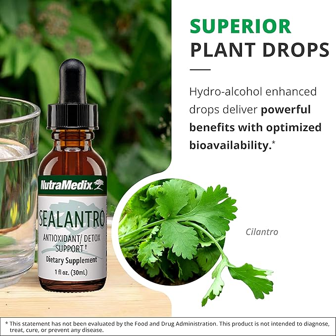 NutraMedix Sealantro - Body Detox Drops &amp Antioxidants Supplement - Chlorella Pacific Cold-Water Red Seaweed &amp Cilantro Extract - Herbal Detox Formula (1oz)