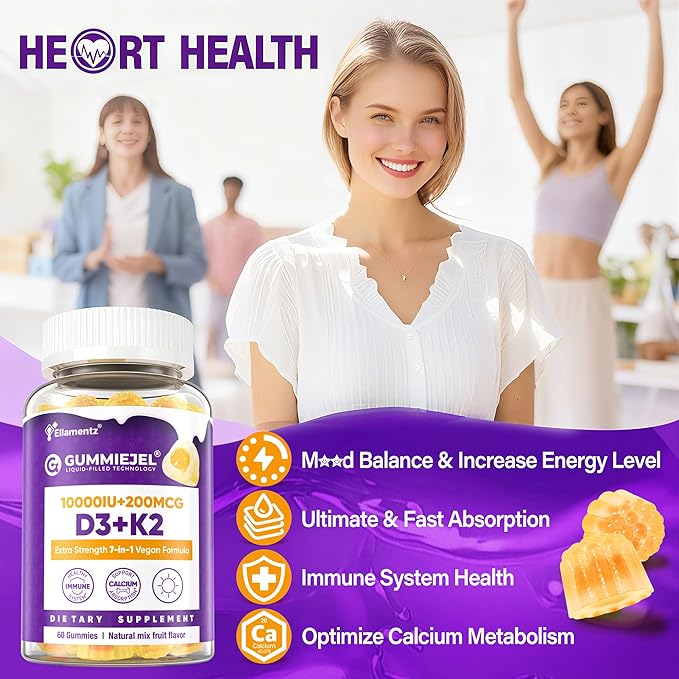1 Pack Kids Calcium Gummies + 1 Pack D3 K2 Gummies Vitamin D3 10000 IU + K2 (MK7) 120mcg