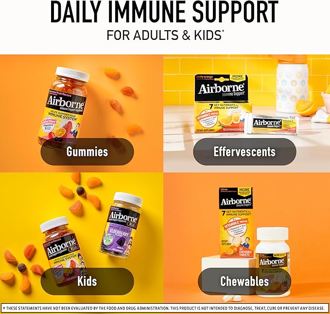 Airborne Vitamin C 1000mg (per Serving) - Citrus Chewable Tablets (116 Count in a Bottle) Gluten-Free Immune Support Supplement with Vitamins A C E Zinc Selenium Echinacea Ginger Antioxidants