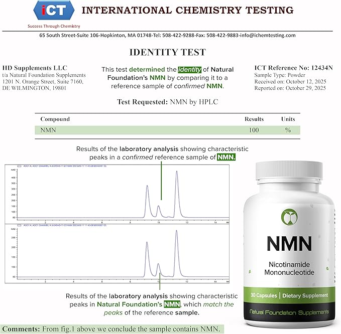 NMN 500mg Capsules 99.3% Purity | Nicotinamide Mononucleotide 30 Servings | Supports DNA Repair &amp Cognitive Function | Vegetarian Friendly Gluten Free Non-GMO 3rd Party Tested (30 Capsules NMN)