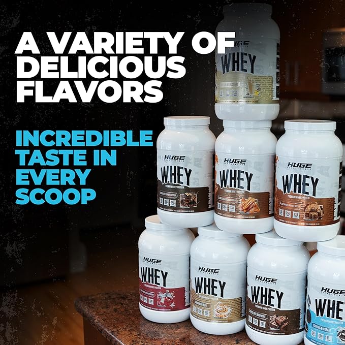 Huge Whey Protein Powder for Muscle Gain 25g Protein 12g EAAs Supports Muscle Growth Performance &amp Recovery (Cookie &amp Cream 30 Servings)