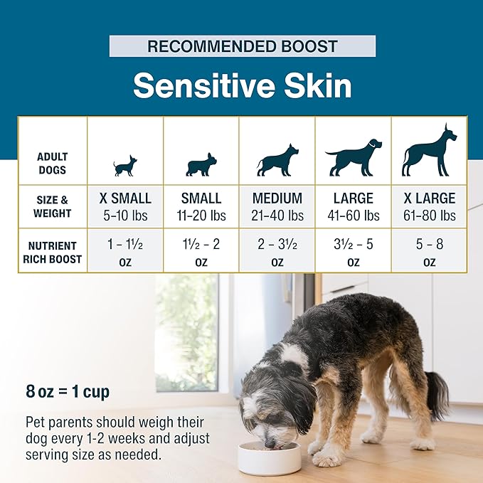 JustFoodForDogs JustFresh Boost Sensitive Skin Dog Food Topper for Immune Support and Healthy Coat Human-Grade Fresh Pet Meal Booster 8 oz Pouches - 8 Pack