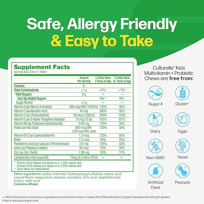 Culturelle Kids Complete Chewable Multivitamin + Probiotic For Kids Ages 3+ 50 Count Digestive Health Oral Health &amp Immune Support - With 11 Vitamins &amp Minerals including Vitamin C D3 &a
