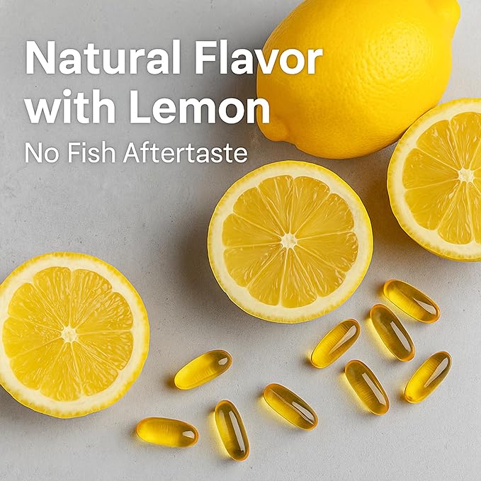 Omega-3 Mini from Fish Oil 1000mg Softgels. Small Burpless Capsules with EPA &amp DHA Lemon Flavor Non-GMO 120 Count
