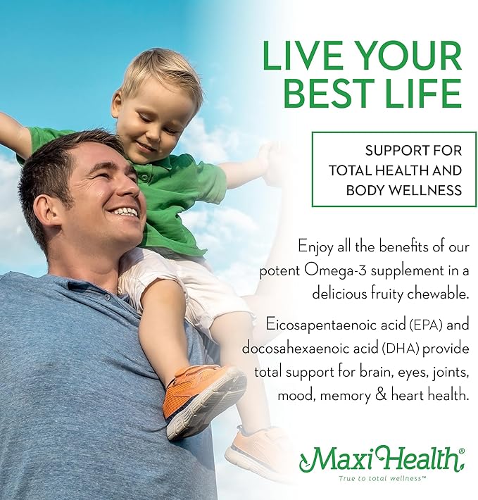 Maxi Health Fish Oil 2000mg - Omega 3 Supplement for Adults and Kids - Fruity Burst - Omega-3 Fish Oil Source of EPA/DHA Fatty Acids - Heart Brain Joint Health - Kosher Certified - 100 Softgels