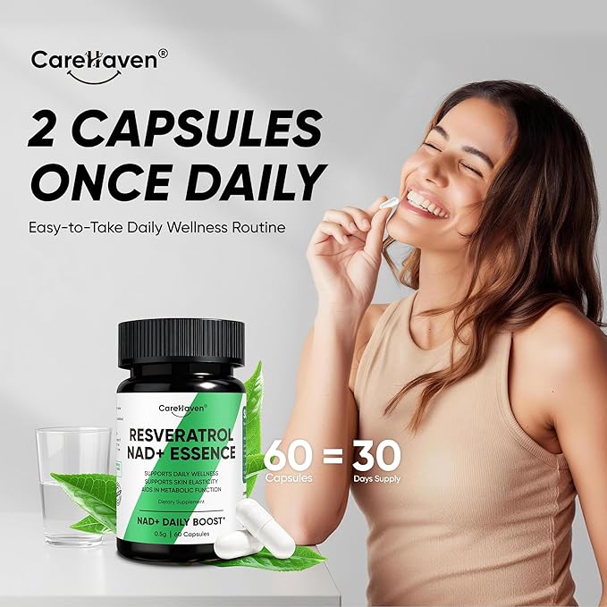 NAD+ Resveratrol Essence Capsules - 5mg NAD+ &amp Lion's Mane Mushroom - Supports Healthy Cell Function &amp Daily Wellness - 60 Active Dietary Capsules (2PCS)