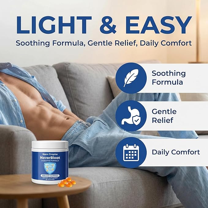 Nano Digestive Enzyme Gummies with Probiotics – NeverBloat Formula for Daily Digestive Support Helps Relieve Bloating &amp Gas Chewable Enzyme Complex - 60 Gummies