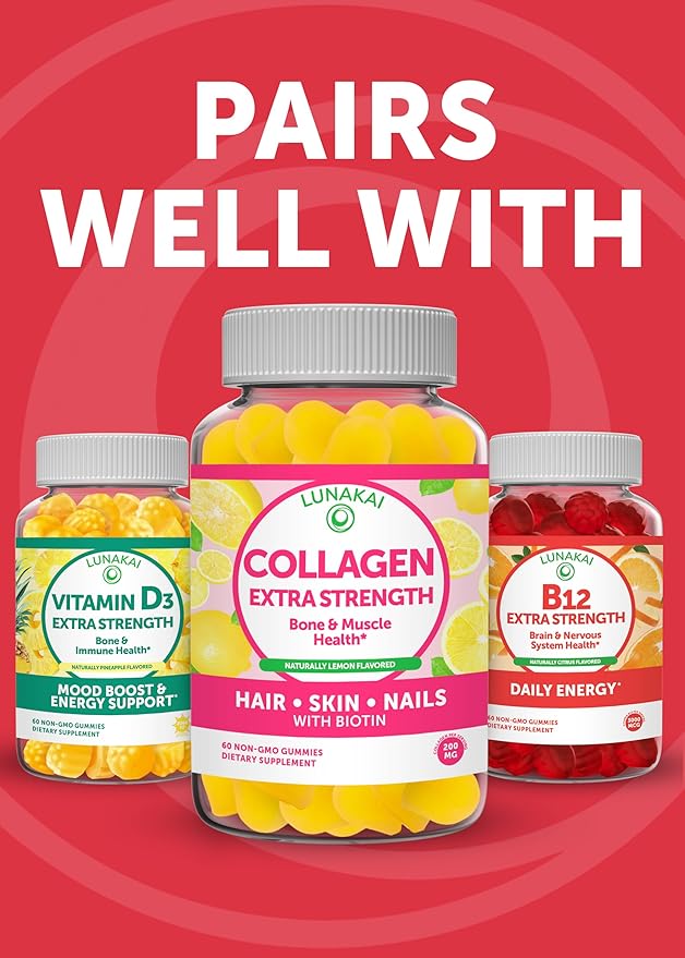 Lunakai USA Made Biotin Gummies 5000mcg with Vitamin C &amp E - Delicious Hair Skin Nails Vitamins for Women Non-GMO Hair Growth Supplement - 6 Pack