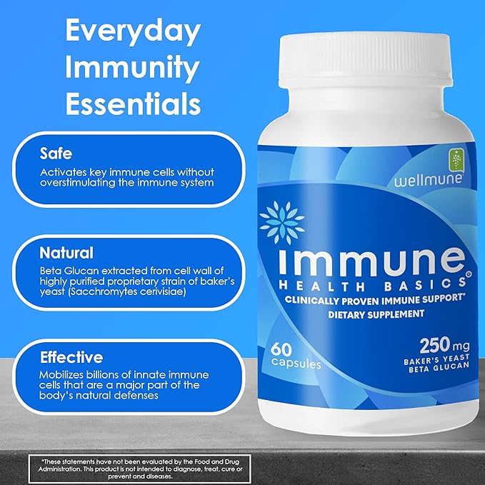 Ultra Strength Immunity - Clinically Proven Immune Support - Wellmune Highly Purified Beta Glucan - Gluten-Free Non-allergenic Non-GMO and Vegan Capsules - 60 Capsules 250 mg