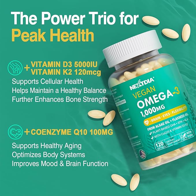Vegan Omega 3 D3K2 Supplement + Liposomal Turmeric Ginger Lutein Supplement