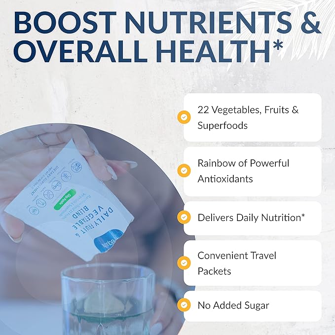 Equilife Daily Fruit &amp Vegetable Blend Superfood Antioxidant Supplement Crisp Apple Flavor with Vitamin C Fiber and 9 Essential Amino Acids Supports Energy Vegan 14 Single Serve Packets