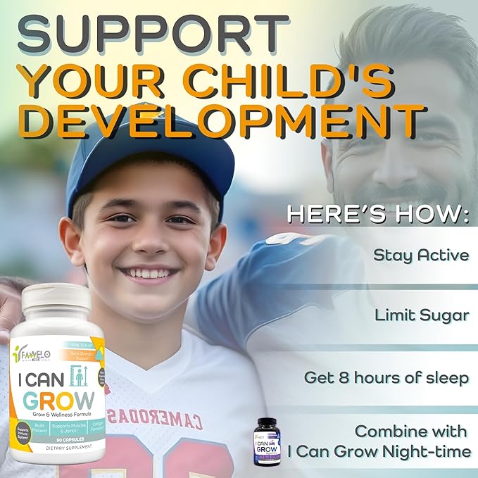 I Can Grow Day-Time for Kids 10+ &amp Teens | Growth &amp Development Support with L-Arginine Colostrum Calcium D3 Magnesium Zinc | Bone Strength Focus | 90 Capsules