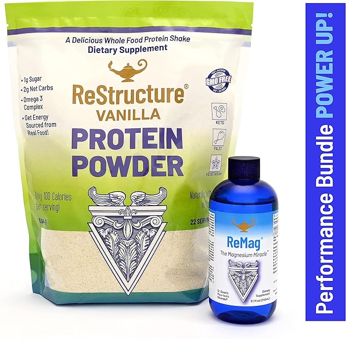 RnA ReSet Performance Bundle – ReMag Liquid Magnesium 8.1oz &amp ReStructure Vanilla Whey Protein 594g Muscle Recovery &amp Fitness Support (2 Formulas)
